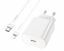 СЗУ-1USB-C Hoco N22, PD 25W + кабель Type-C to Lightning белый